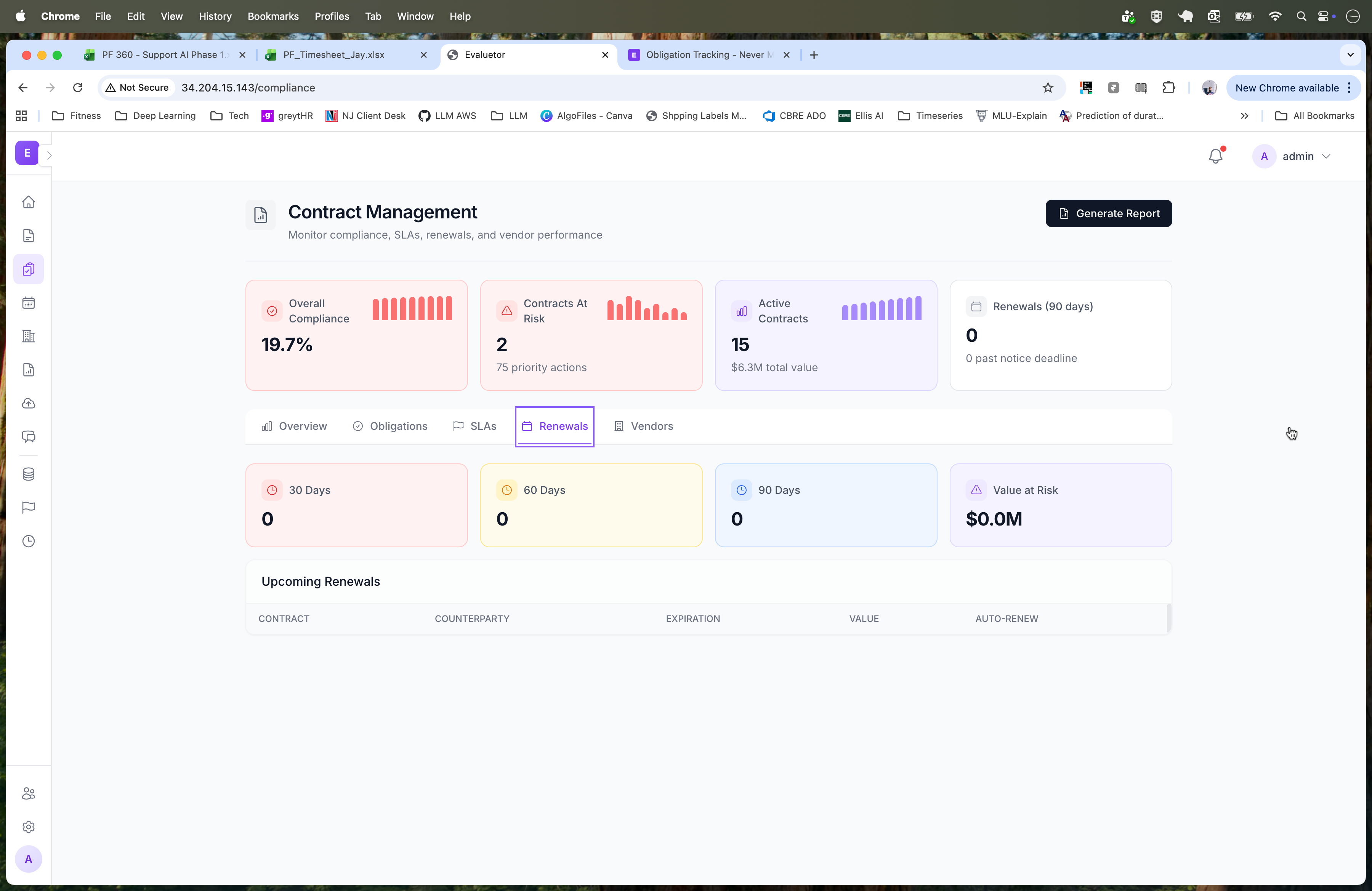 Renewal calendar with deadline tracking