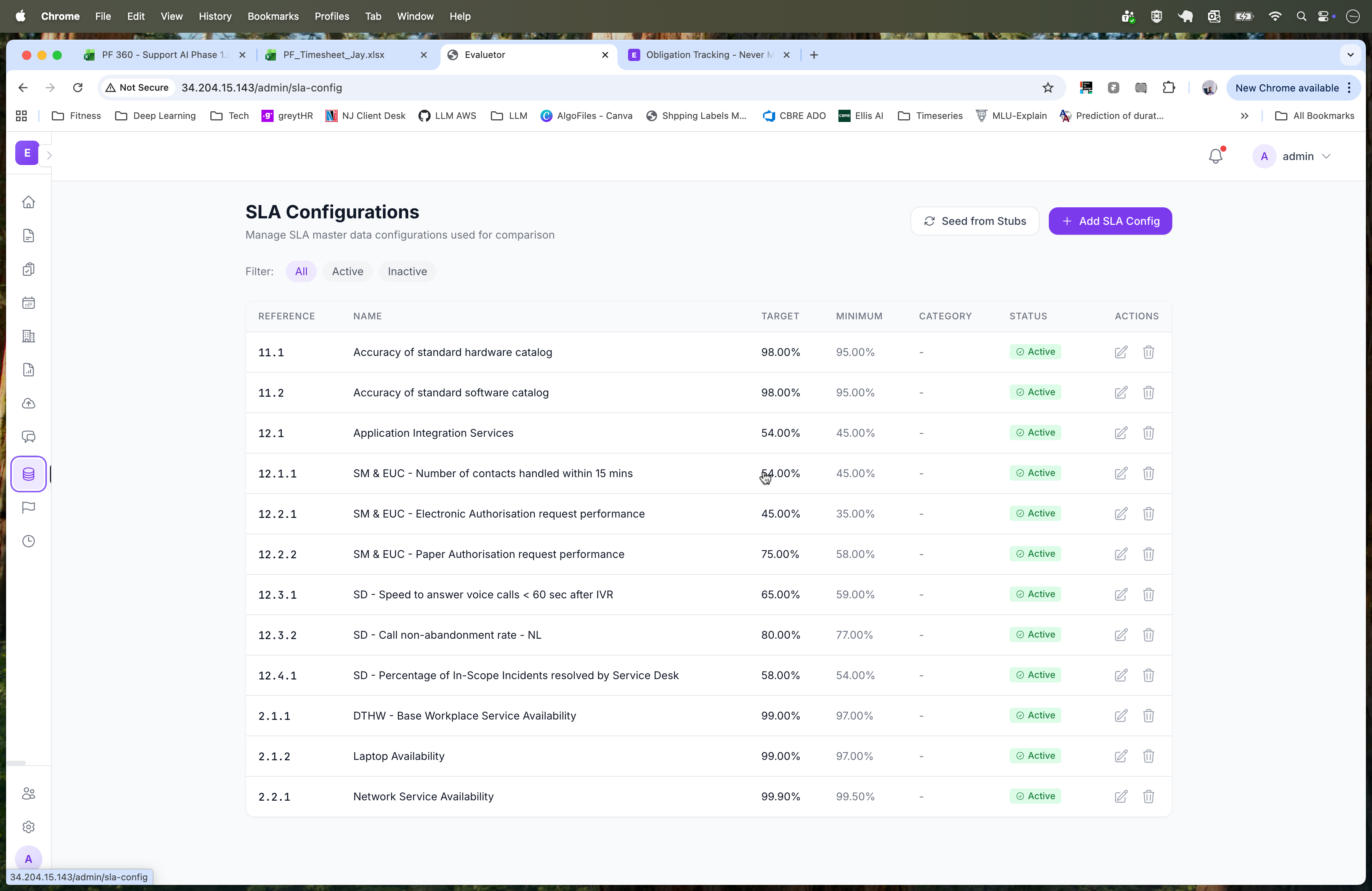 SLA configuration and metric extraction